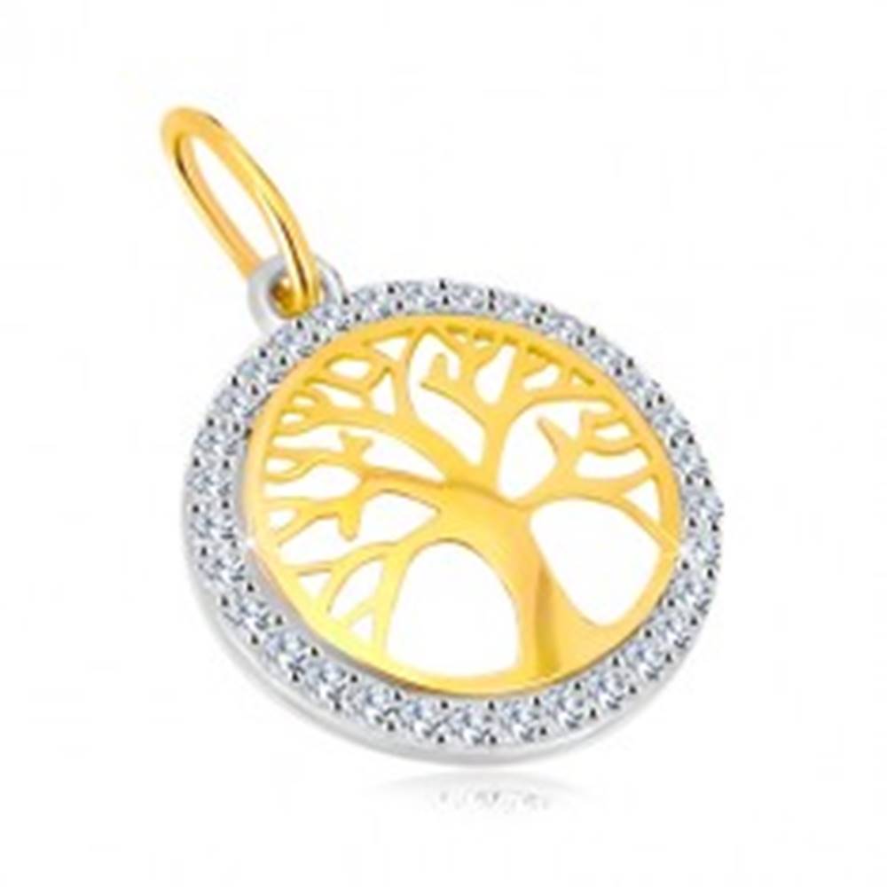 Šperky eshop Prívesok v kombinovanom 14K zlate - kruh so stromom života, ligotavé zirkóny