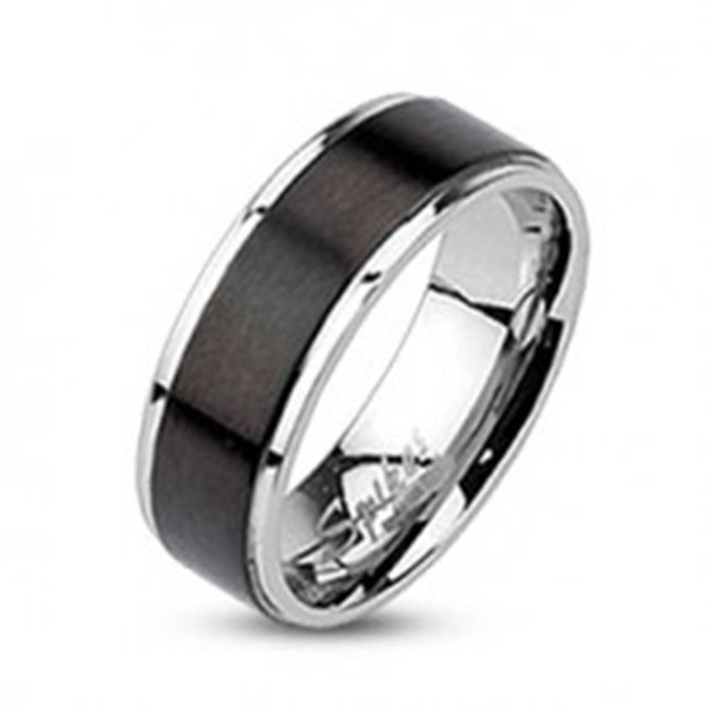 Šperky eshop Prsteň z ocele - obrúčka s čiernym matným pásom, 7 mm  - Veľkosť: 49 mm