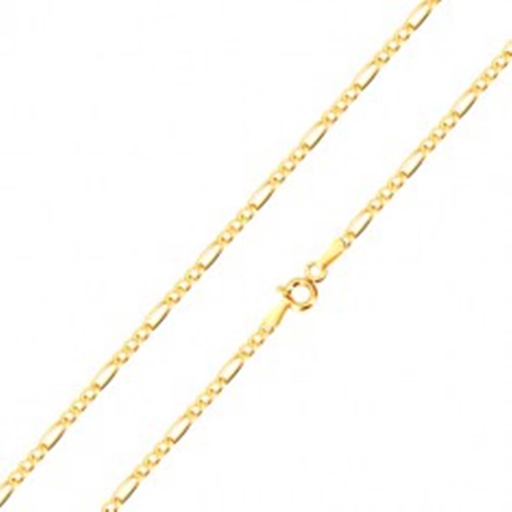 Šperky eshop Retiazka zo zlata 585 - vzor Figaro, tri oválne a jedno podlhovasté očko, 500 mm