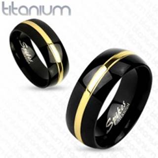 Čierna obrúčka z titánu, lesklý oblý povrch, pás zlatej farby, 8 mm - Veľkosť: 59 mm