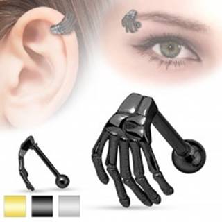 Oceľový piercing do ucha alebo obočia, kostra ruky, rôzne farby - Farba: Čierna
