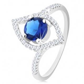 Strieborný 925 prsteň, ligotavý obrys zrnka, okrúhly modrý zirkón - Veľkosť: 51 mm