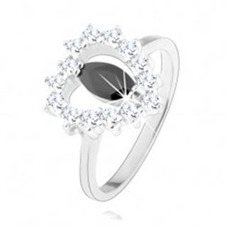 Strieborný prsteň 925, čierny zirkón - zrnko, srdcový obrys, číre zirkóny - Veľkosť: 49 mm