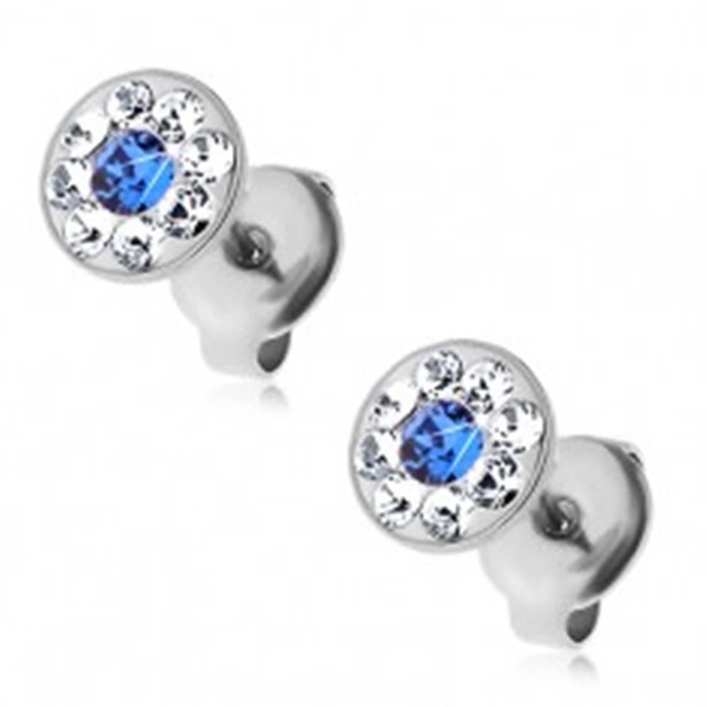 Šperky eshop Náušnice z ocele 316L s modrým a čírymi krištálikmi Swarovski, puzetky