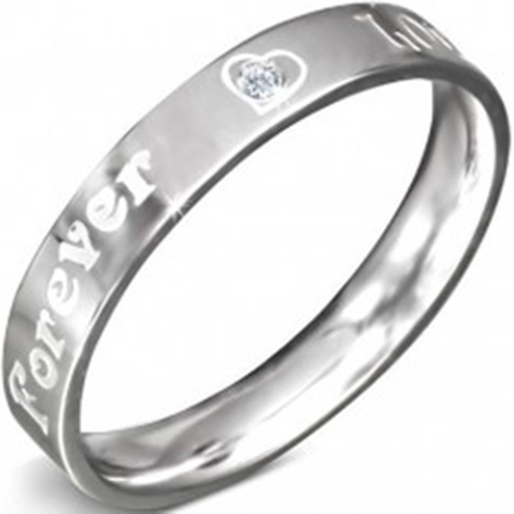 Šperky eshop Obrúčka z nerezovej ocele - nápis FOREVER LOVE a zirkón, 3 mm - Veľkosť: 49 mm
