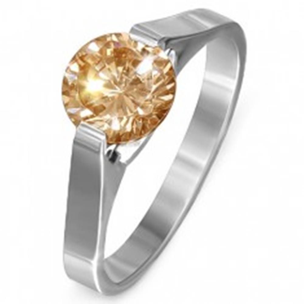 Šperky eshop Prsteň z ocele - žltý kameň "November", postranné úchyty - Veľkosť: 51 mm