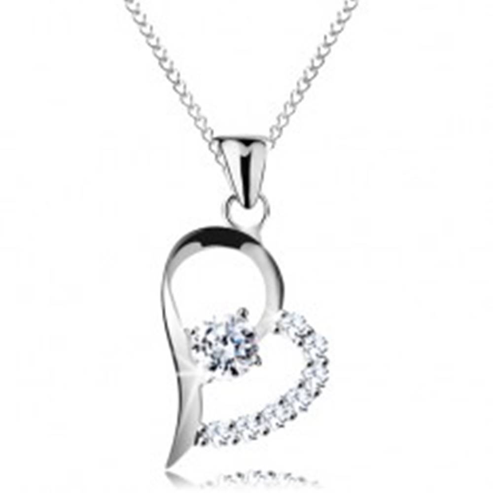 Šperky eshop Strieborný náhrdelník 925, číry zirkón v asymetrickej kontúre srdca, retiazka