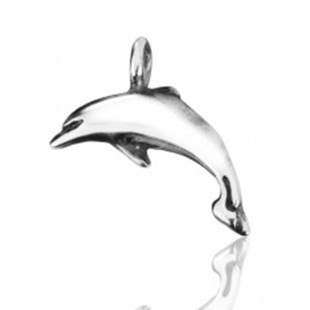 Šperky eshop Strieborný prívesok 925 - lesklý delfín s patinou