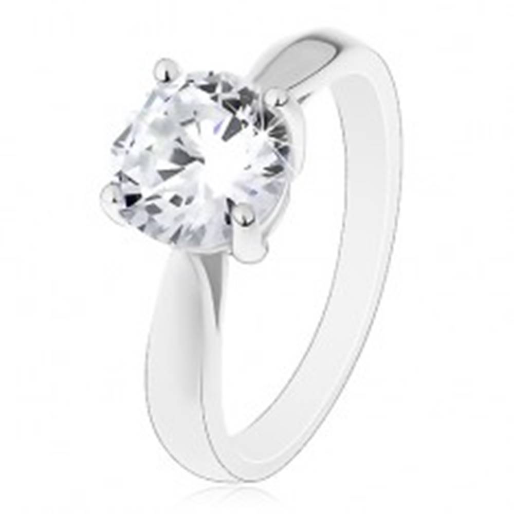 Šperky eshop Zásnubný prsteň - striebro 925, lesklé zaoblené ramená, veľký číry zirkón - Veľkosť: 50 mm