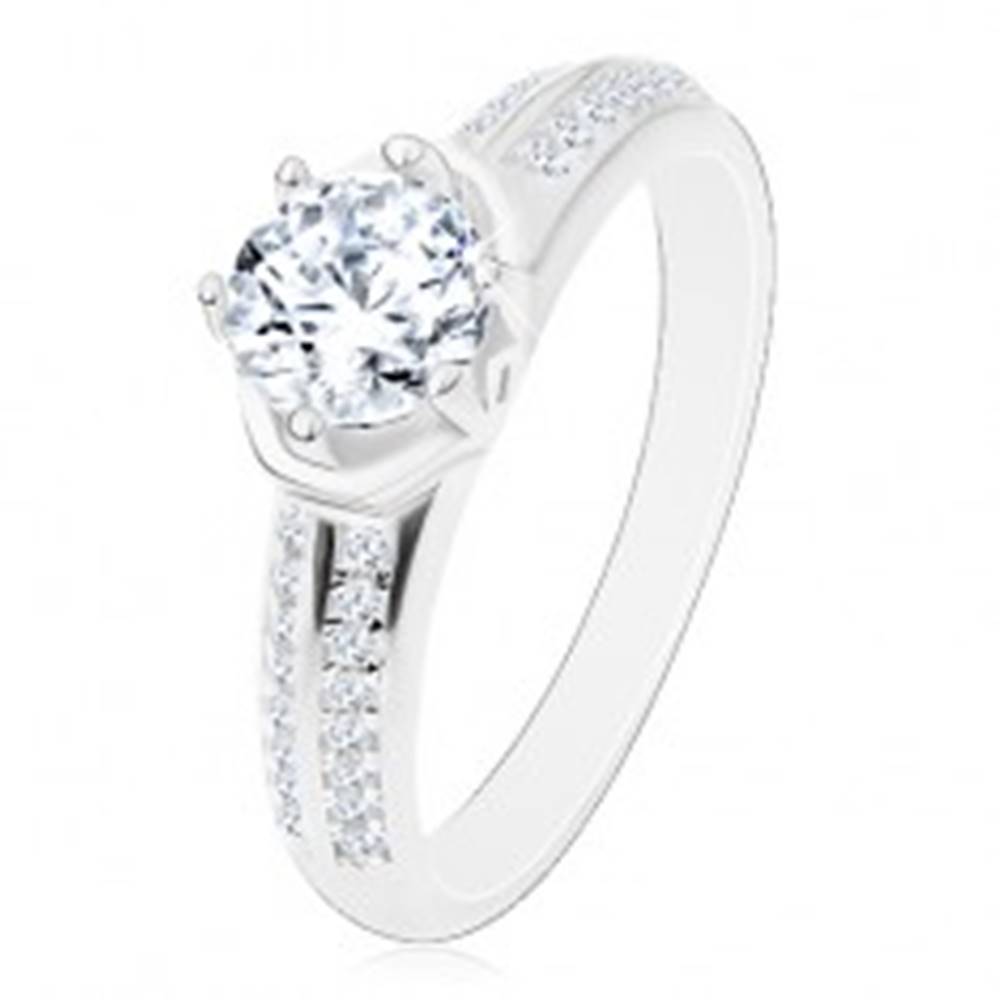 Šperky eshop Zásnubný prsteň - striebro 925, žiarivý okrúhly zirkón, oblúčiky, ligotavé ramená - Veľkosť: 48 mm