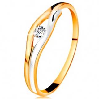 Briliantový prsteň v 14K zlate - diamant v úzkom výreze, dvojfarebné línie - Veľkosť: 48 mm