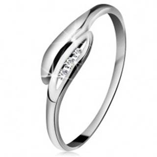 Briliantový prsteň v bielom 14K zlate - mierne zahnuté lístočky, tri číre diamanty - Veľkosť: 49 mm