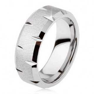 Tungstenový prsteň so saténovým povrchom, jemné lesklé zárezy po obvode - Veľkosť: 49 mm