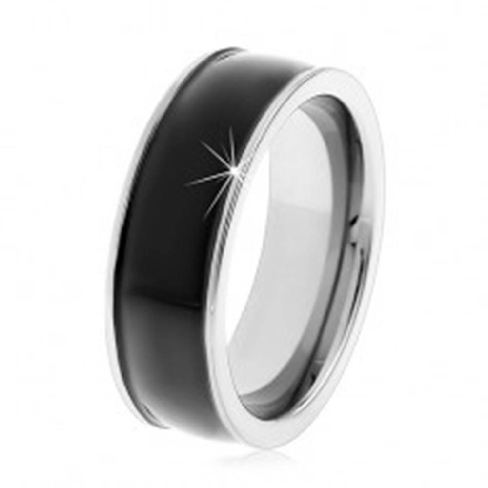 Šperky eshop Čierny tungstenový hladký prsteň, jemne vypuklý, lesklý povrch, úzke okraje - Veľkosť: 49 mm
