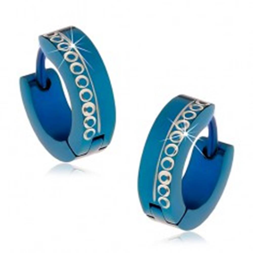 Šperky eshop Modré kĺbové náušnice z chirurgickej ocele s vyrezávanými krúžkami