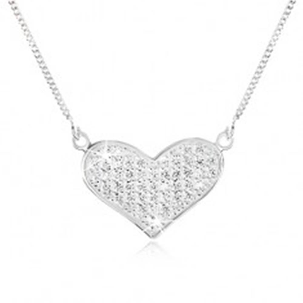 Šperky eshop Nastaviteľný náhrdelník zo striebra 925, retiazka, rozšírené srdce, číre zirkóniky