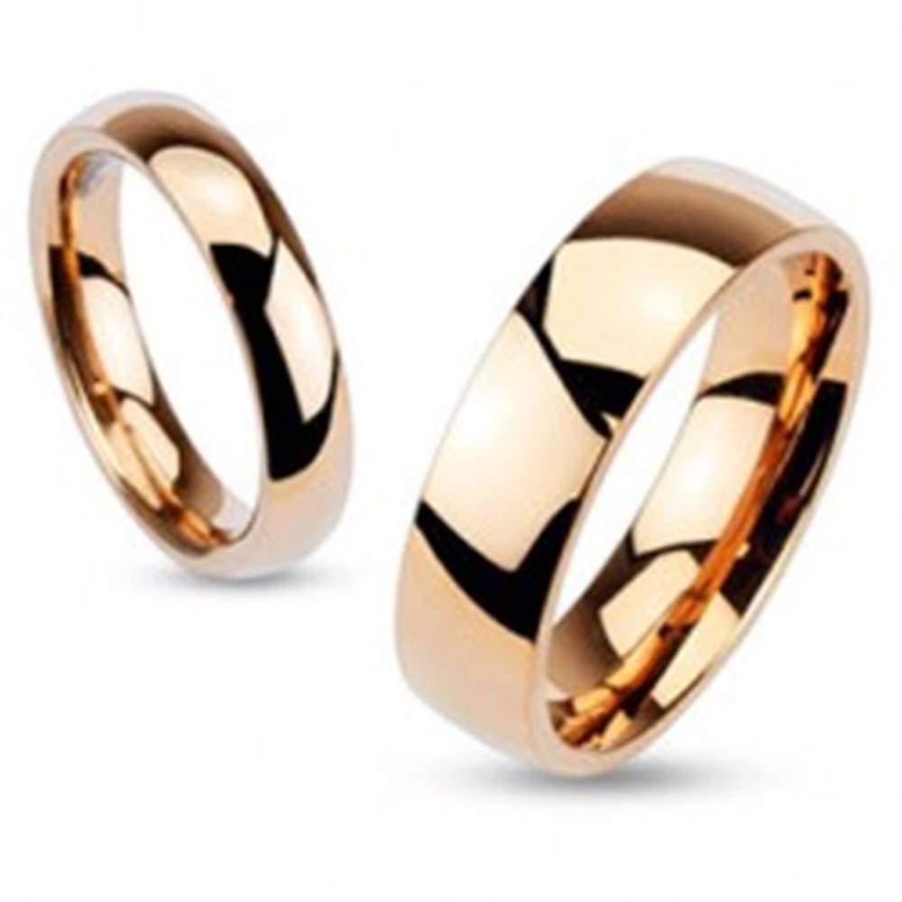 Šperky eshop Oceľový prsteň v medenom odtieni, vypuklé lesklé ramená, 3 mm - Veľkosť: 48 mm
