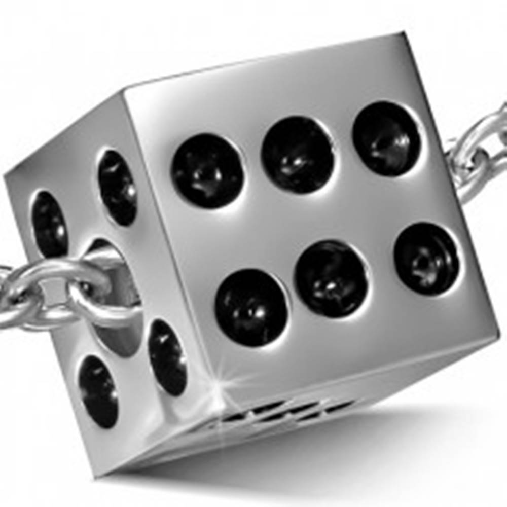 Šperky eshop Prívesok z chirurgickej ocele, matná hracia kocka, čierne glazúrované bodky