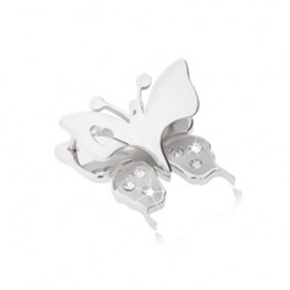 Šperky eshop Prívesok z chirurgickej ocele - motýľ s výrezom srdiečka na krídlach, číre zirkóniky