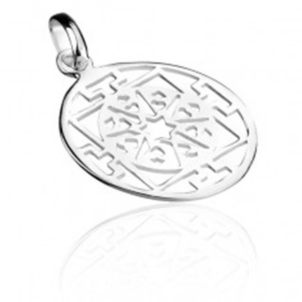 Šperky eshop Prívesok zo striebra 925 - kruh s lúčmi a T vzorom