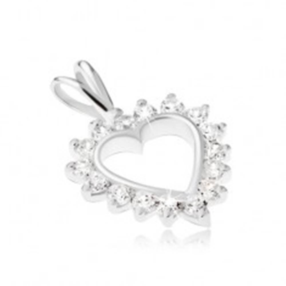Šperky eshop Strieborný 925 prívesok - kontúra srdca s čírym zirkónovým lemom
