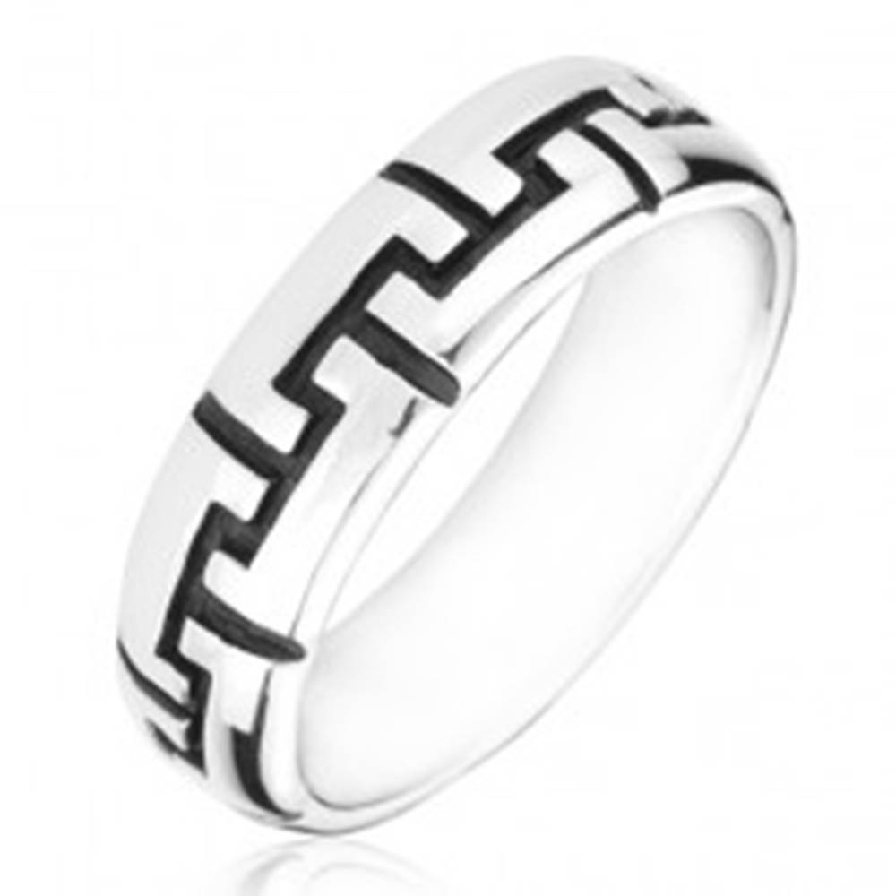 Šperky eshop Strieborný prsteň 925 - čierne gravírované zúbky - Veľkosť: 50 mm