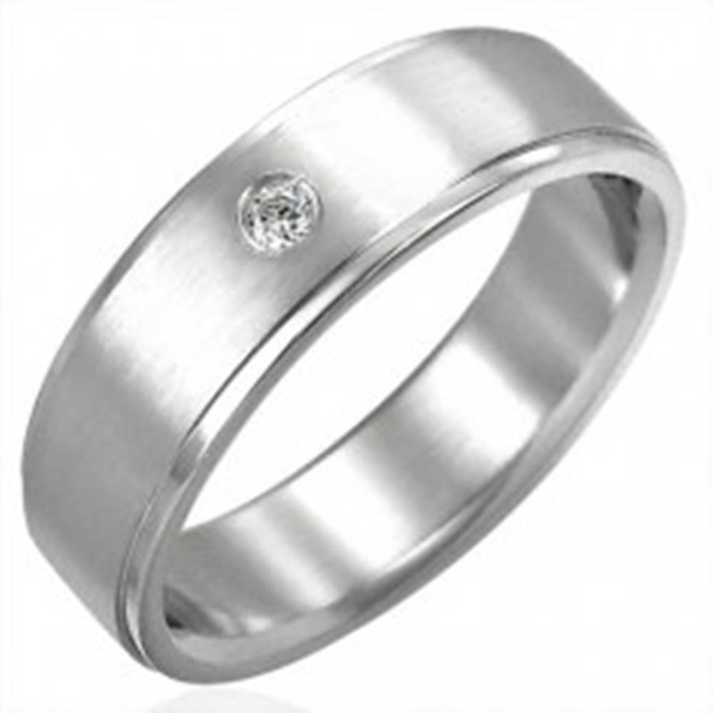 Šperky eshop Brúsený oceľový prsteň so zirkónovým očkom - Veľkosť: 51 mm