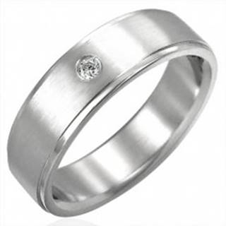 Brúsený oceľový prsteň so zirkónovým očkom - Veľkosť: 51 mm
