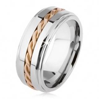 Lesklý tungstenový prsteň, strieborná farba, vyvýšená stredová časť, pletený vzor - Veľkosť: 49 mm