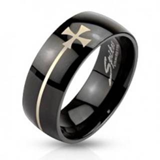 Prsteň z ocele čiernej farby s maltézskym krížom - Veľkosť: 59 mm