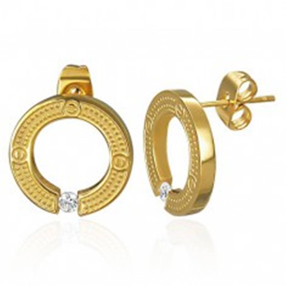 Šperky eshop Oceľové náušnice - kruh so vsadeným zirkónom, puzetky