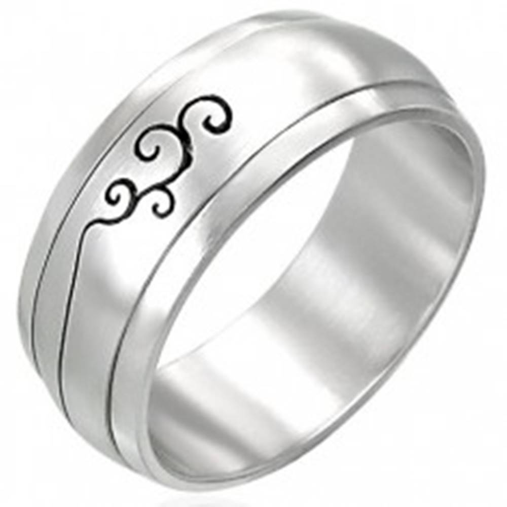 Šperky eshop Oceľový prsteň s ornamentom - otáčavý stred - Veľkosť: 52 mm