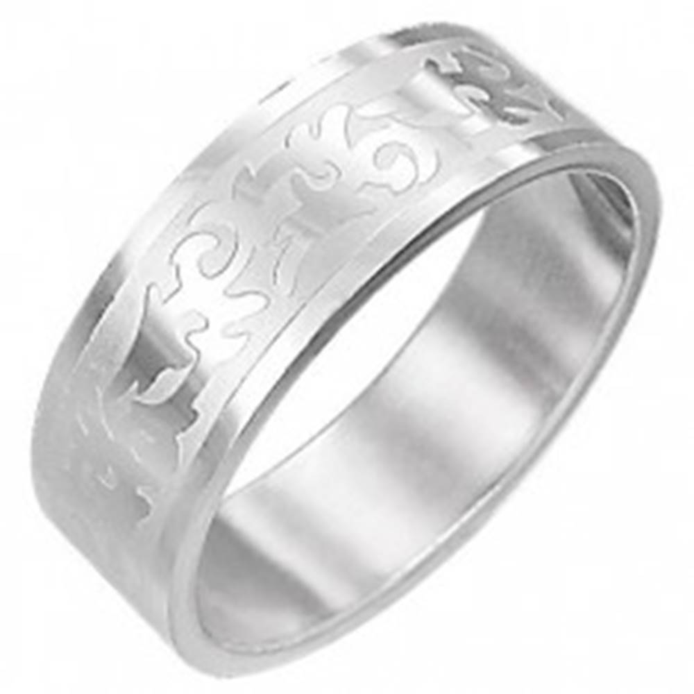 Šperky eshop Oceľový prsteň TRIBAL SYMBOL  - Veľkosť: 54 mm
