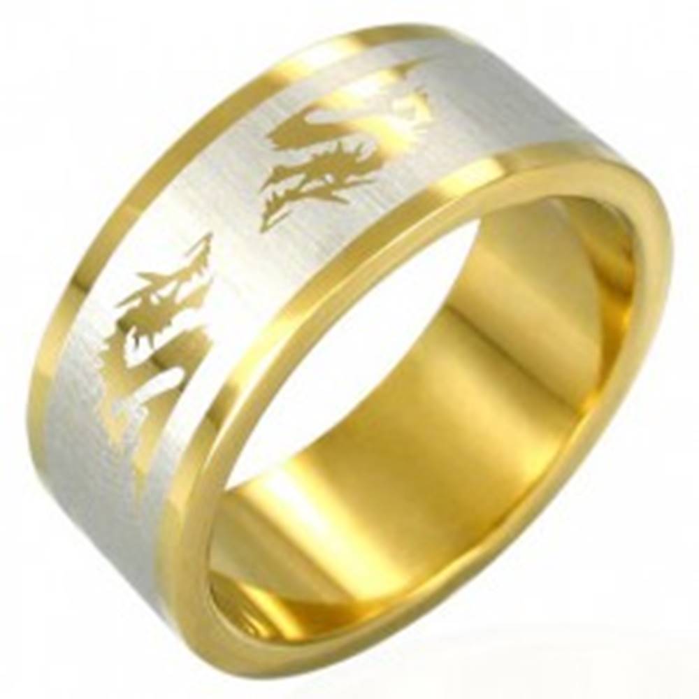Šperky eshop Oceľový prsteň v zlatej farbe čínsky drak - Veľkosť: 53 mm