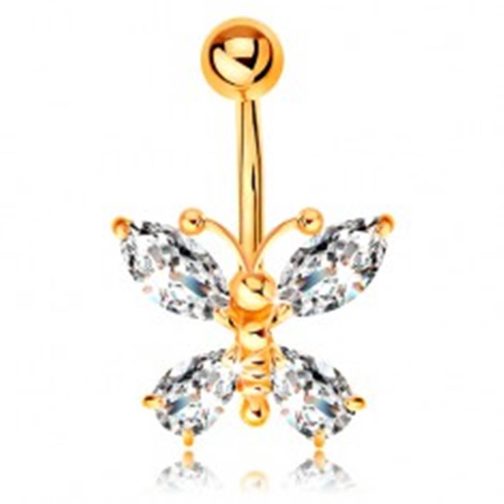 Šperky eshop Piercing do pupka zo žltého 9K zlata - motýľ so zirkónovými krídlami čírej farby