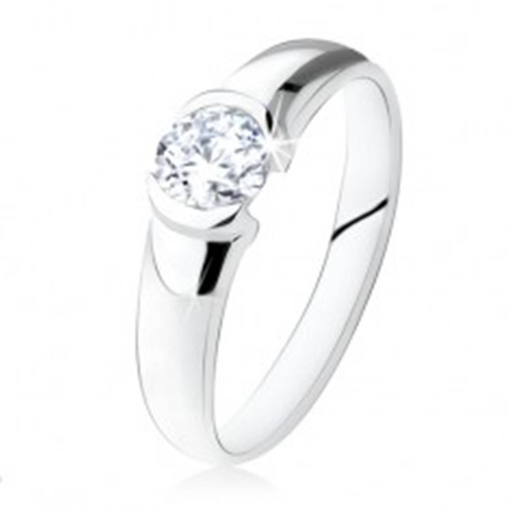 Šperky eshop Strieborný zásnubný prsteň 925, okrúhly číry kamienok, lesklý povrch - Veľkosť: 48 mm