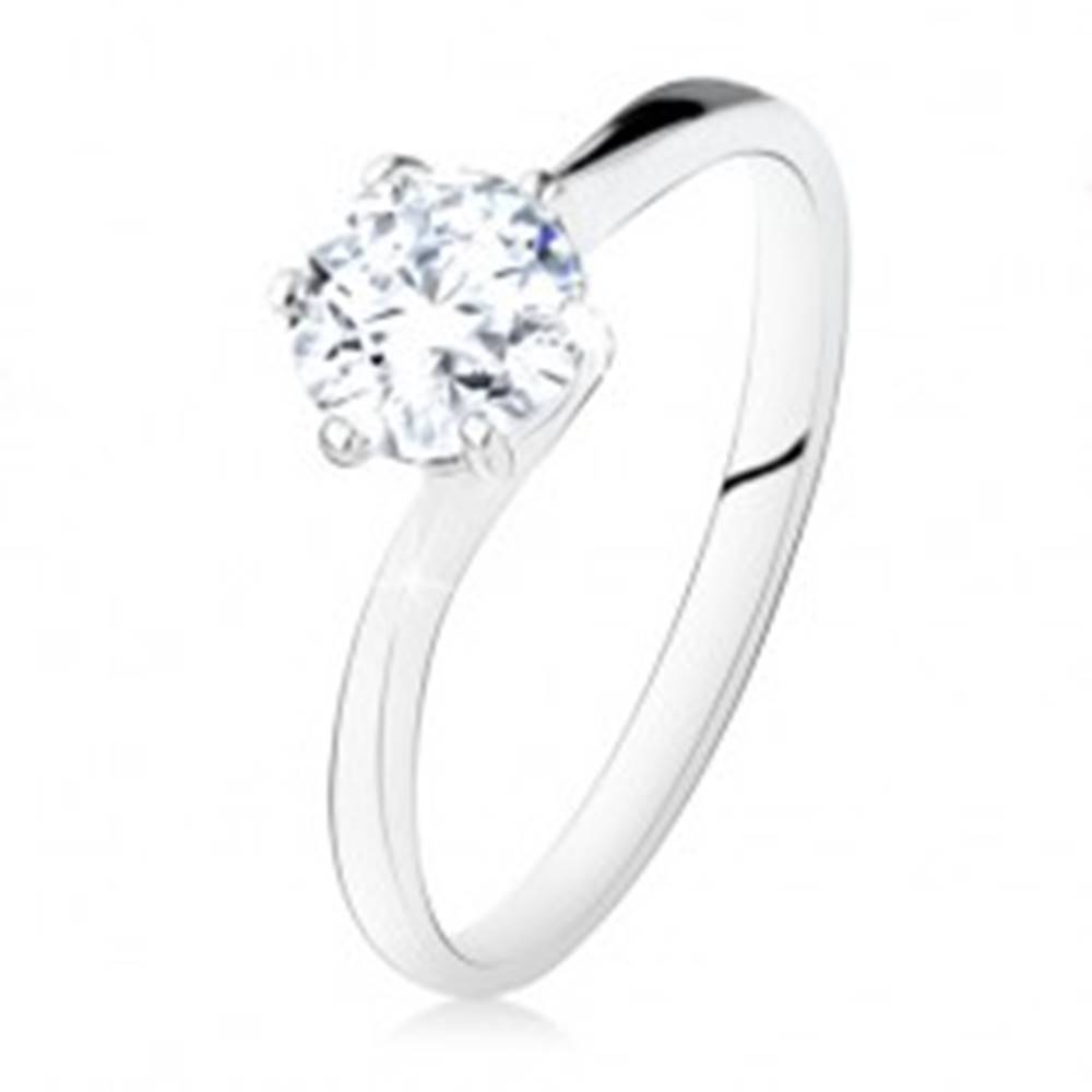 Šperky eshop Strieborný zásnubný prsteň 925, okrúhly číry zirkón, úzke ramená - Veľkosť: 49 mm