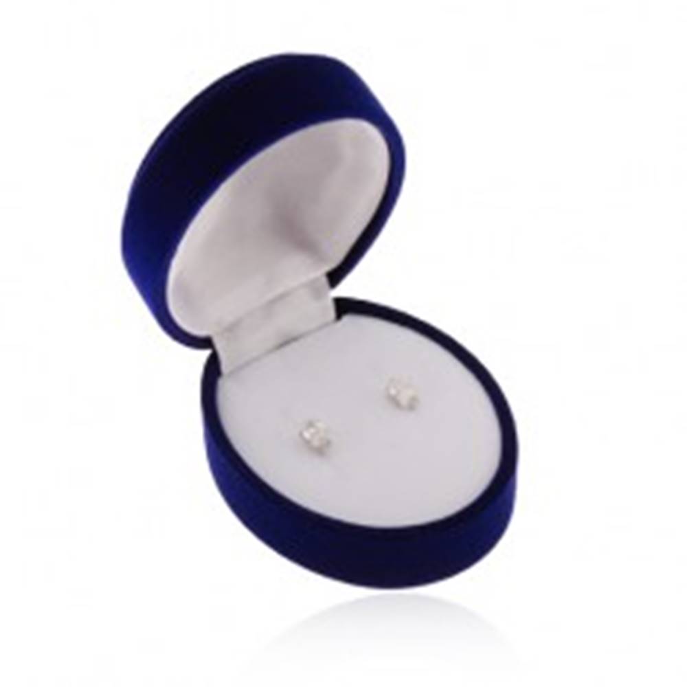 Šperky eshop Zamatová oválna krabička na náušnice, prívesok alebo dva prstene, modrá farba