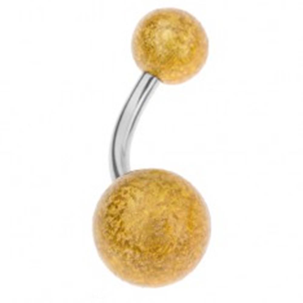 Šperky eshop Akrylový piercing do bruška, guličky s pieskovaným povrchom zlatej farby