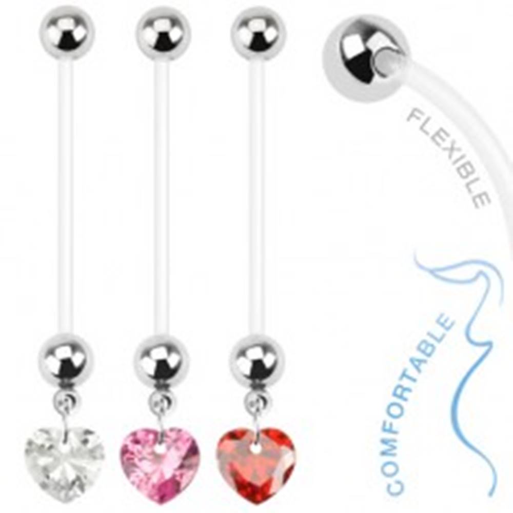Šperky eshop Bioflex piercing do pupku pre tehotné ženy - zirkónové srdce - Farba zirkónu: Červená - R