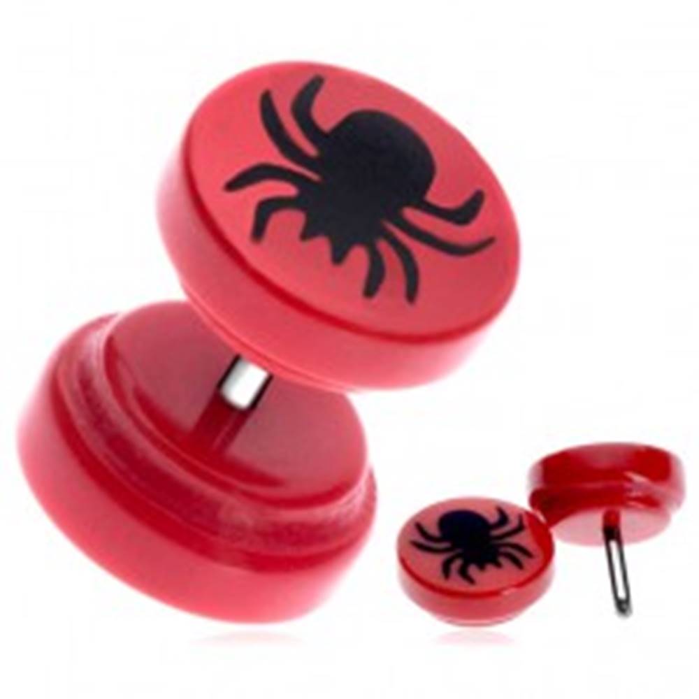 Šperky eshop Fake piercing do ucha z akrylu - pavúk v červenom kruhu