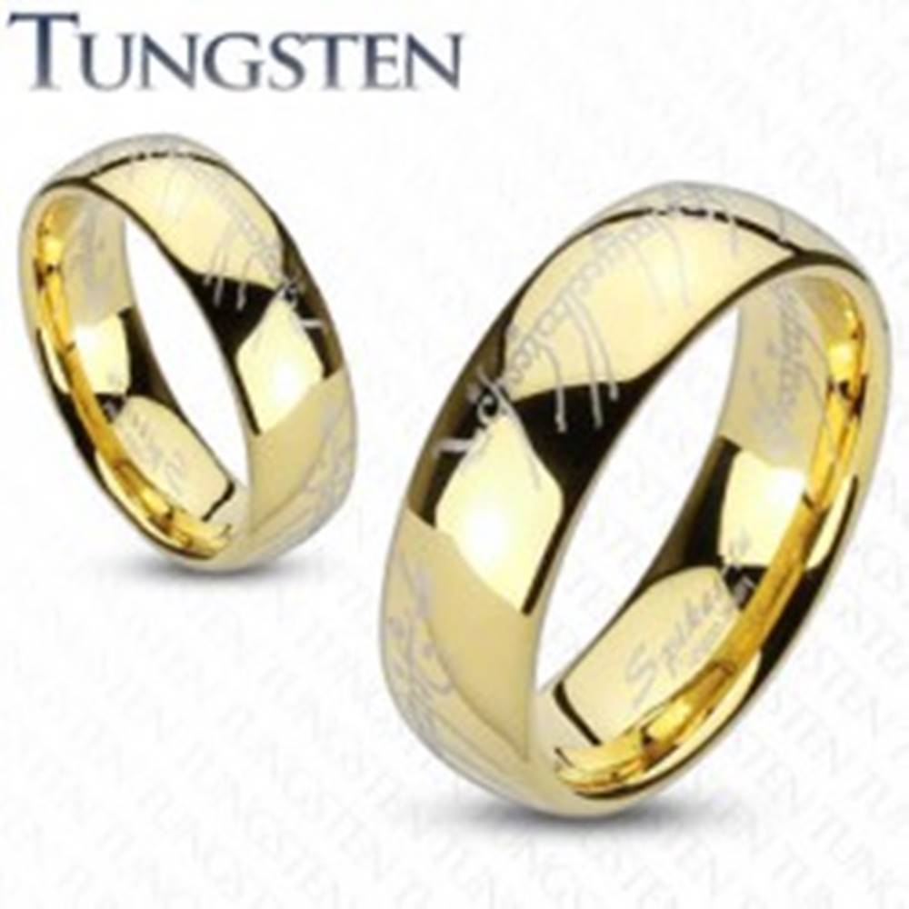 Šperky eshop Obrúčka z wolfrámu zlatej farby, motív Pána prsteňov  - Veľkosť: 47 mm