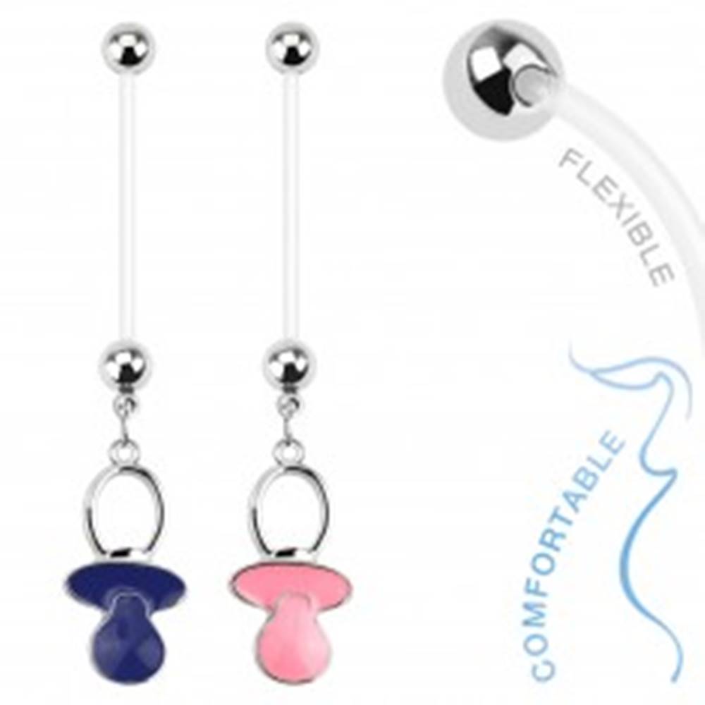 Šperky eshop Piercing do bruška z bioflexu pre tehotné ženy, farebný cumlík - Farba piercing: Modrá