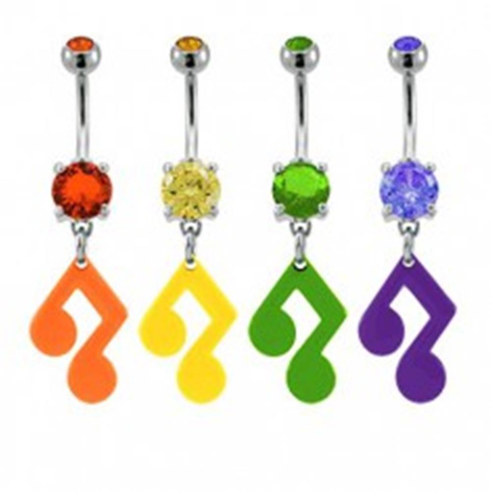 Šperky eshop Piercing do pupku - hudobná nota so zirkónom v rôznych farbách - Farba zirkónu: Fialová - A