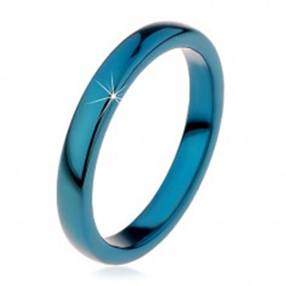 Šperky eshop Prsteň z tungstenu - hladká modrá obrúčka, zaoblená, 3 mm - Veľkosť: 49 mm