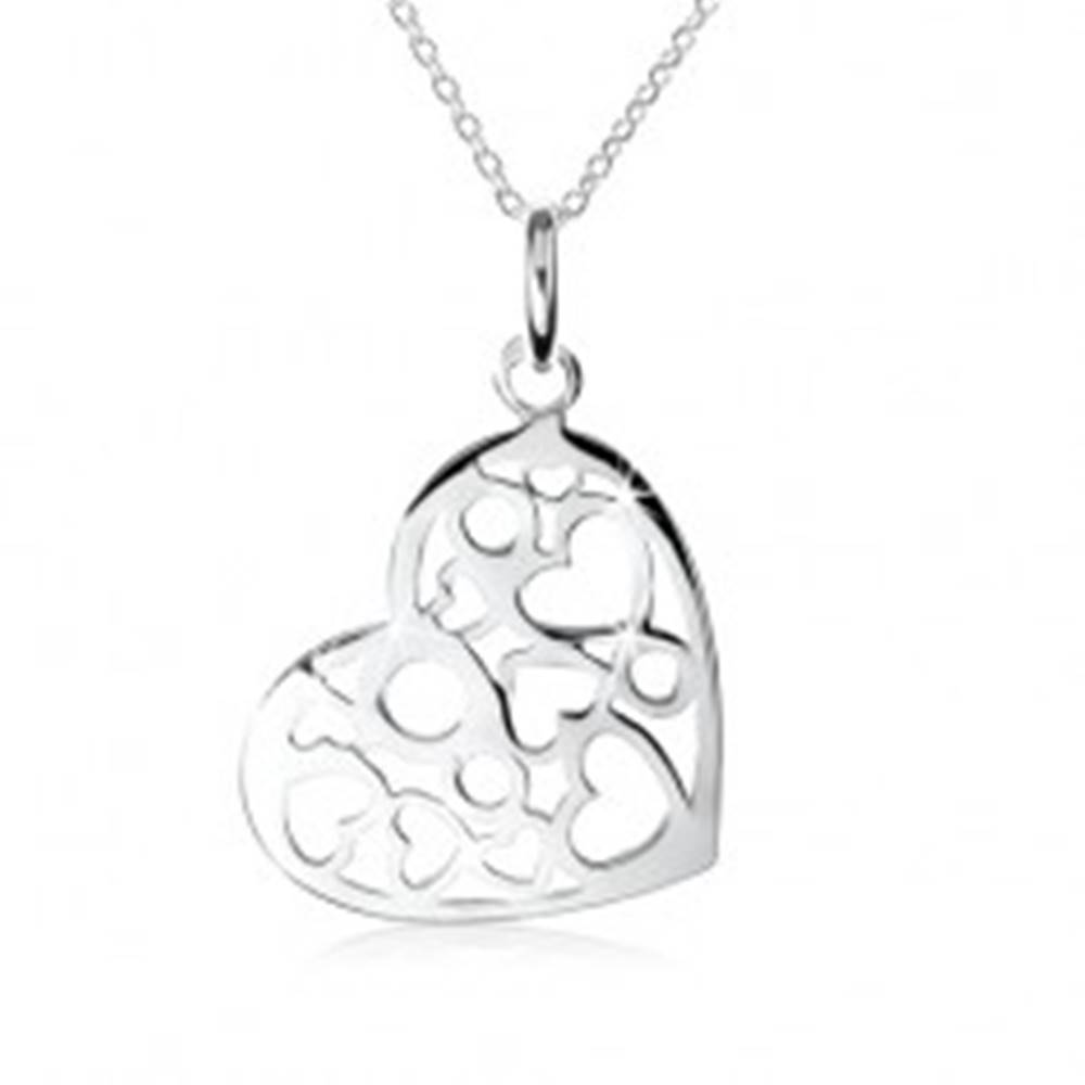 Šperky eshop Strieborný náhrdelník 925, prívesok srdca s výrezmi sŕdc a kruhov