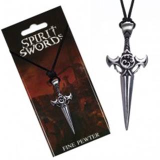 Čierny šnúrkový náhrdelník - kovový meč s patinovaným vzorom