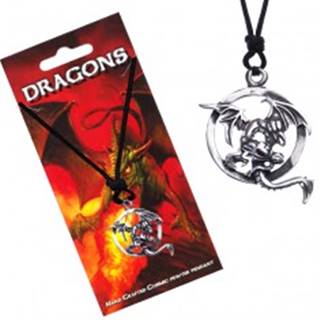 Čierny šnúrkový náhrdelník s letiacim drakom v obruči