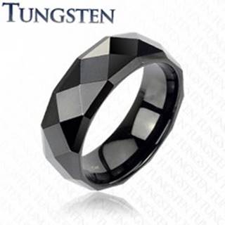 Čierny tungstenový prsteň s brúsenými kosoštvorcami, 6 mm - Veľkosť: 49 mm