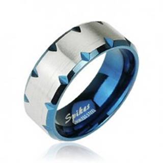 Oceľový prsteň modrý - zárezy na okraji - Veľkosť: 49 mm